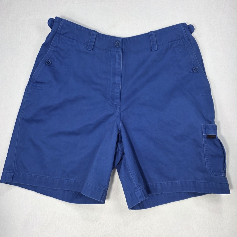 Vintage Lauren Ralph Lauren Womens Blue 100% Cotton Utility Cargo Shorts Size 6
